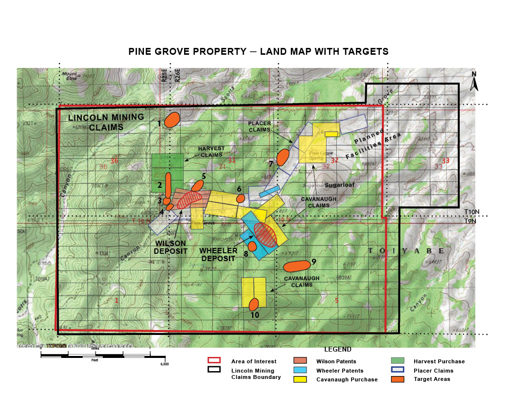 Pine Grove claims and exploration target areas